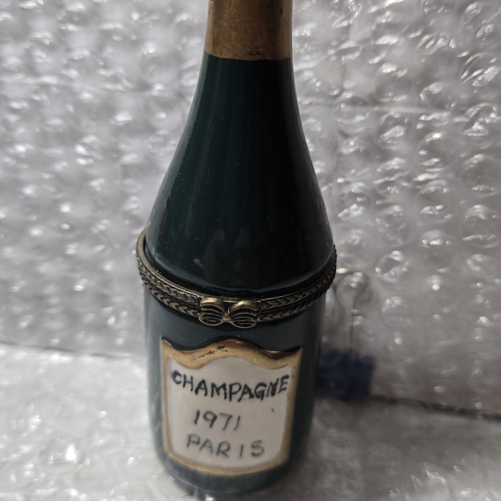 Vintage Champagne Bottle Figurine - Green